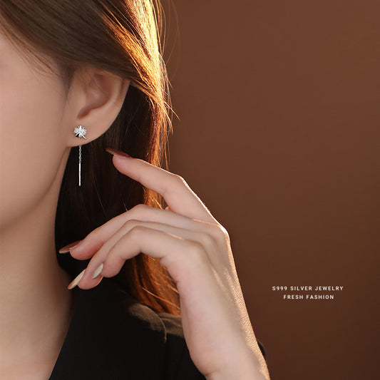 Cubic Zirconia Clover Tassel Drop Earrings
