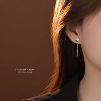 Cubic Zirconia Clover Tassel Drop Earrings
