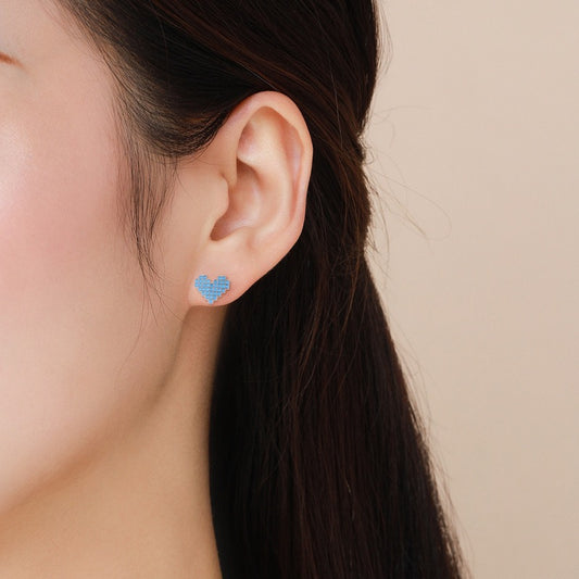 Sterling Silver Pixel Love Heart Earrings
