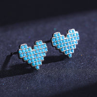 Sterling Silver Pixel Love Heart Earrings