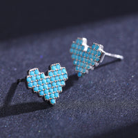 Sterling Silver Pixel Love Heart Earrings