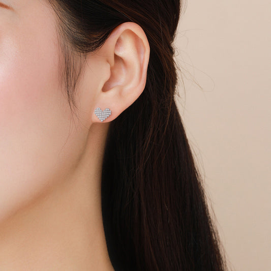 Sterling Silver Puzzle Love Heart Stud Earrings