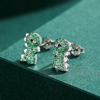 Sterling Silver Green Dinosaur Stud Earrings