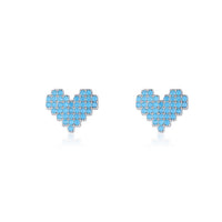 Sterling Silver Pixel Love Heart Earrings