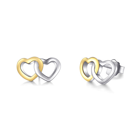 Sterling Silver Double Hearts Stud Earrings