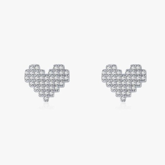 Sterling Silver Puzzle Love Heart Stud Earrings