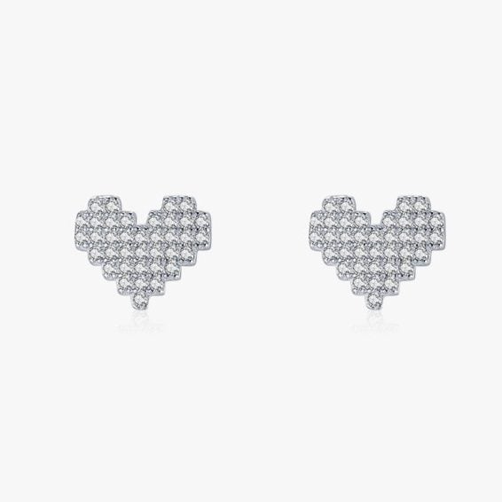 Sterling Silver Puzzle Love Heart Stud Earrings