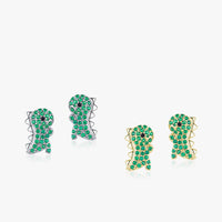 Sterling Silver Green Dinosaur Stud Earrings