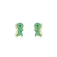 Sterling Silver Green Dinosaur Stud Earrings