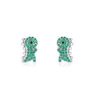 Sterling Silver Green Dinosaur Stud Earrings