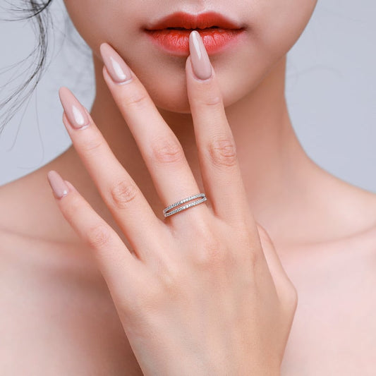 Sterling Silver Engagement Double Row Ring