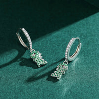 Sterling Silver Green Dinosaur Hoop Earrings