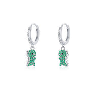 Sterling Silver Green Dinosaur Hoop Earrings