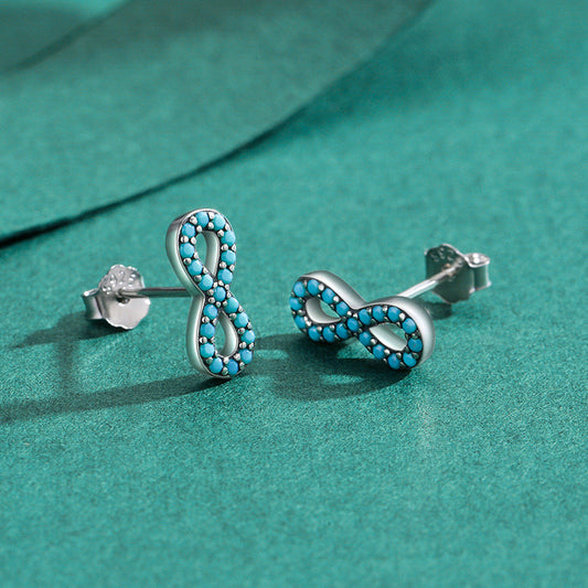Sterling Silver Created Turquoise Infinity Stud Earrings