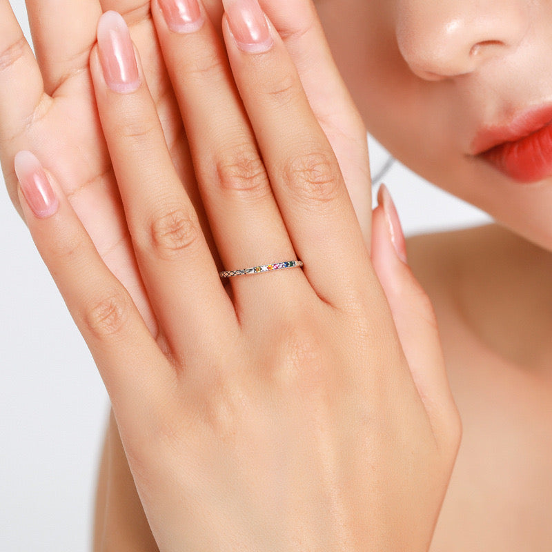 Sterling Silver Oxidized Rainbow Ring
