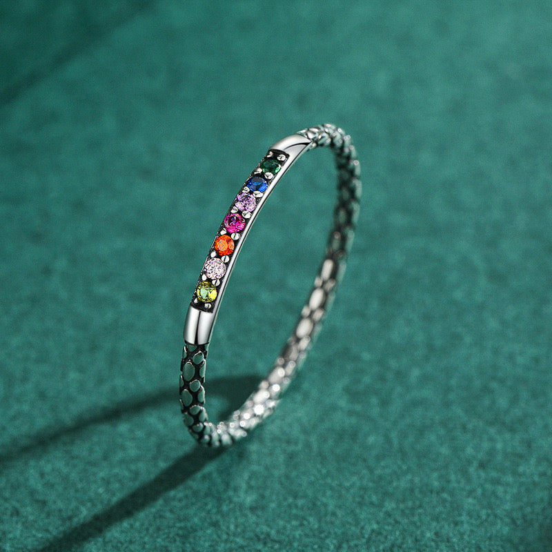 Sterling Silver Oxidized Rainbow Ring