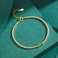 Gold Plated Sterling Silver Vintage Green Bracelet