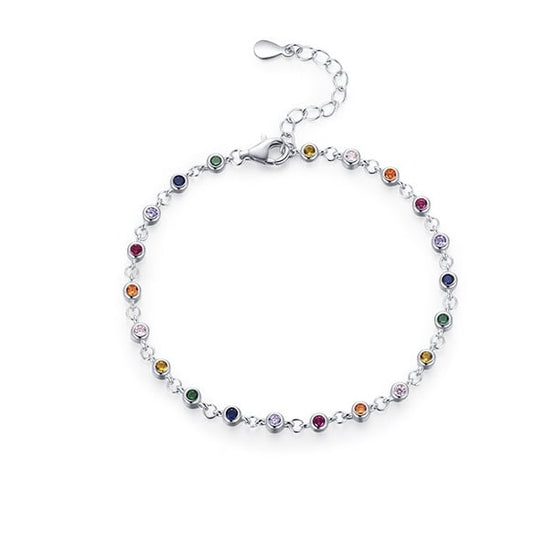 Sterling Silver Rainbow Color Chain Charm Bracelet