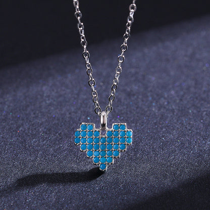 Sterling Silver Pixel Love Heart Pendant Necklace