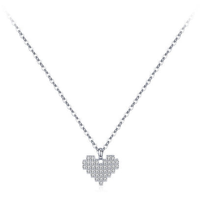 Sterling Silver Pixel Love Heart Pendant Necklace
