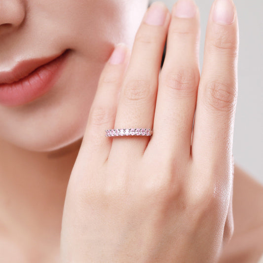 Pink Cubic Zirconia Sterling Silver Band Ring