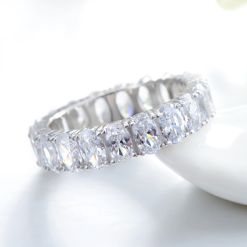 Sterling Silver Cubic Zirconia Eternity Oval Ring