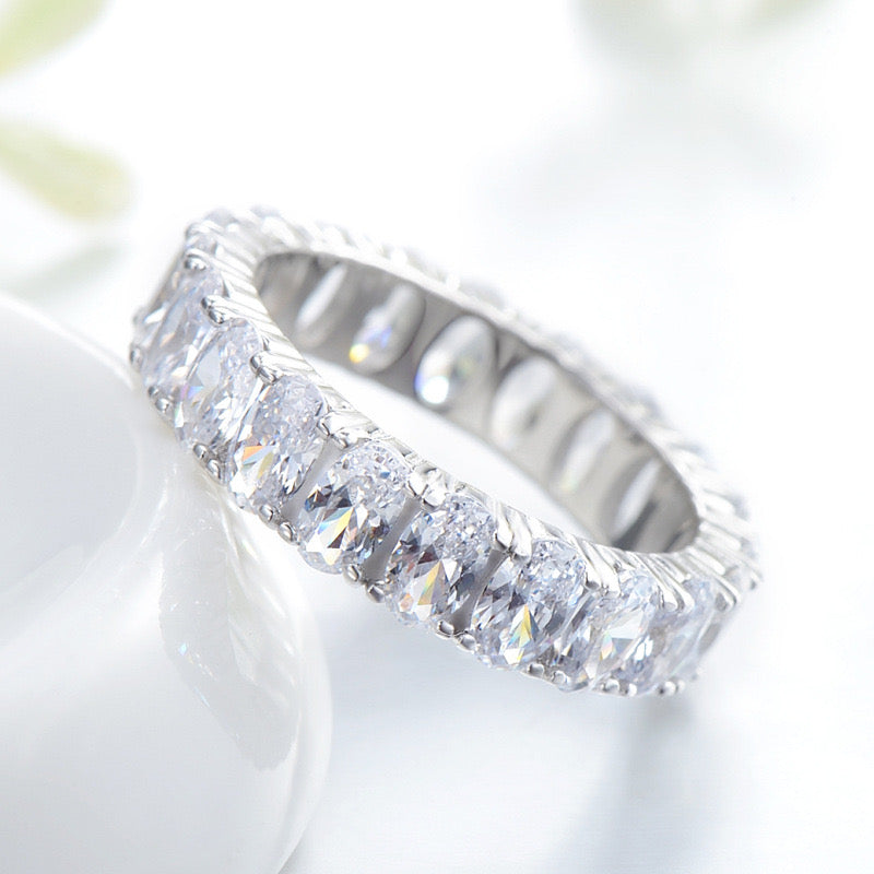 Sterling Silver Cubic Zirconia Eternity Oval Ring