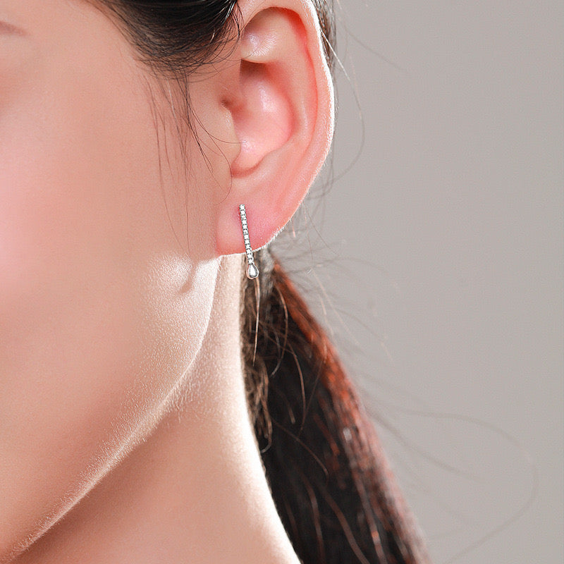 Sterling Silver Long Line Stud Earrings