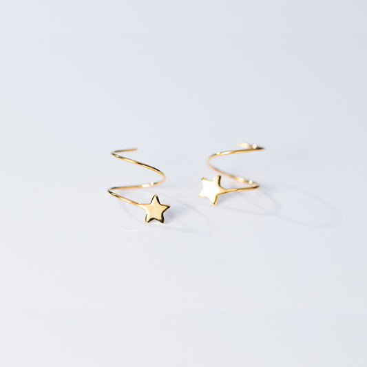 Sterling Silver Minimalist Star Wave Hoop Earrings