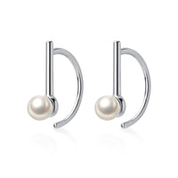 Sterling Silver Geometric Pearl Hoop Earrings