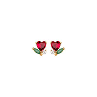 Gold Plated Silver Red Heart Flower Stud Earrings