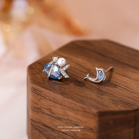 Sterling Silver Blue Mermaid and Dolphin Stud Earrings