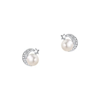 Sterling Silver Moon Star Freshwater Pearl Stud Earrings