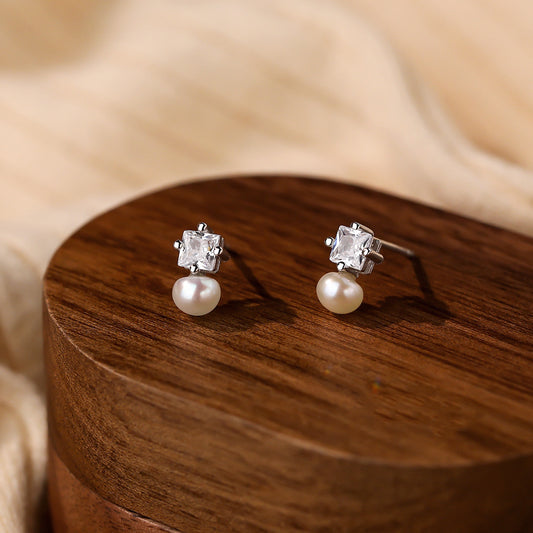 Fresh Water Pearl and Mini Stud Earrings