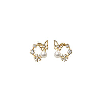 Gold Plated Sterling Silver Freshwater Pearl Butterfly Earrings