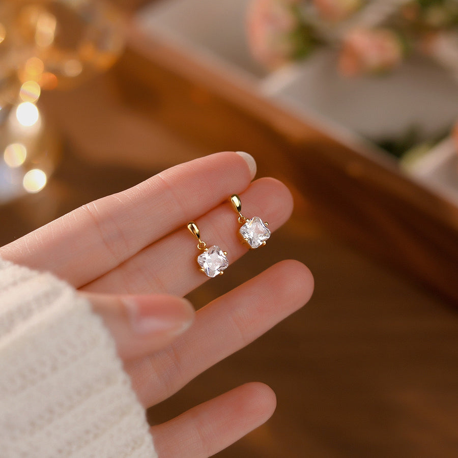 Sterling Silver Cubic Zirconia Square Earrings