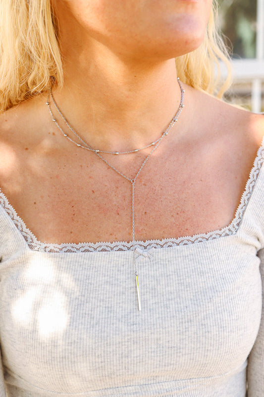 18K Gold PVD Drop Bar Lariat Necklace