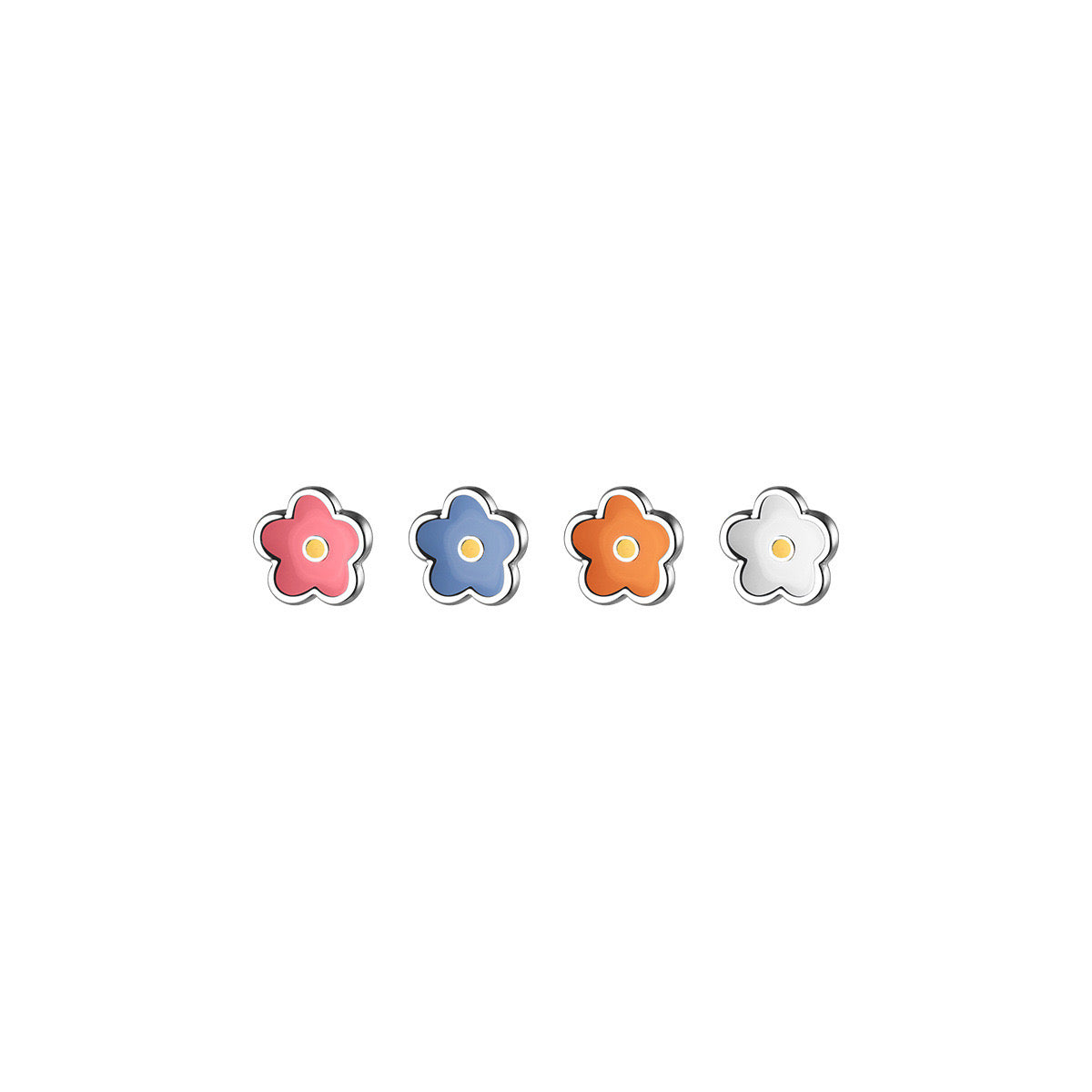 Sterling Silver Enamel Flower Stud Earrings
