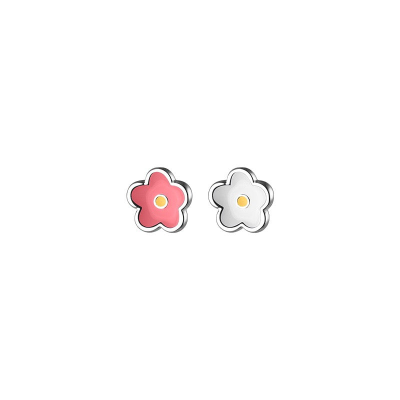 Sterling Silver Enamel Flower Stud Earrings