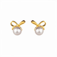 Shell Pearl Bowknot Stud Earrings in Sterling Silver