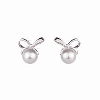 Shell Pearl Bowknot Stud Earrings in Sterling Silver