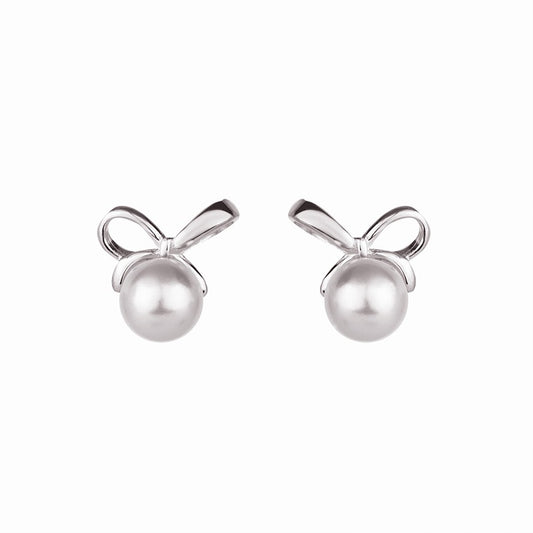 Shell Pearl Bowknot Stud Earrings in Sterling Silver
