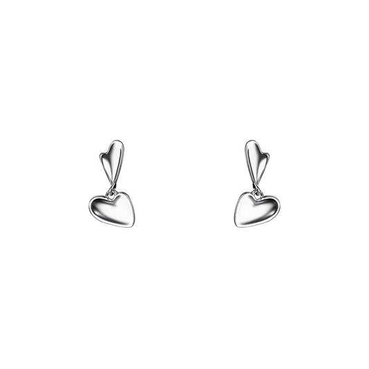 High Polished Double Heart Stud Earrings in Sterling Silver