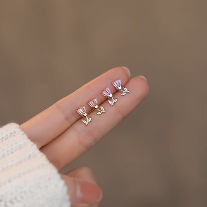 Sterling Silver Tulip Flower Stud Earrings