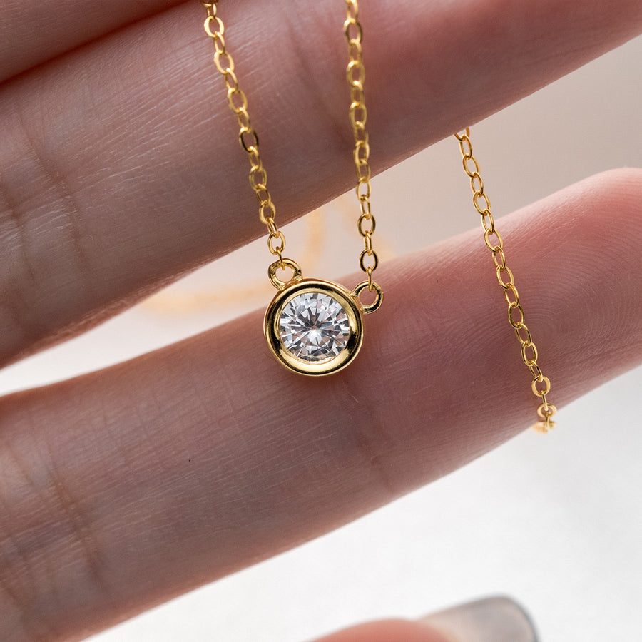 Sterling Silver Round Classic Solitaire Necklace