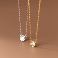 Sterling Silver Round Classic Solitaire Necklace