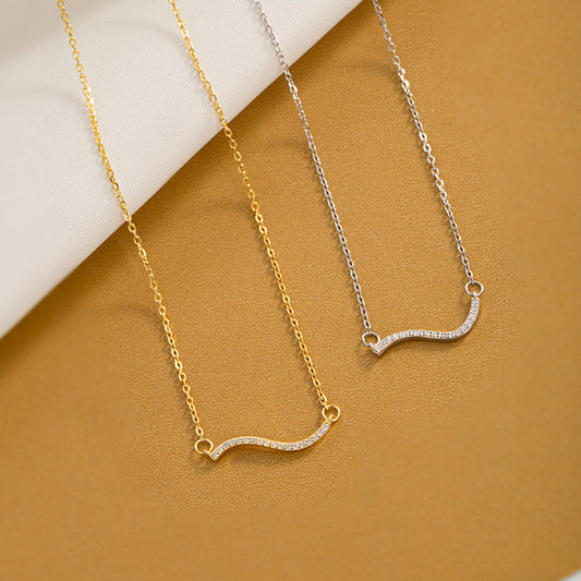 Sterling Silver Wave Line Cubic Zirconia Necklace