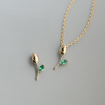 Gold Plated Green Rose Flower Necklace