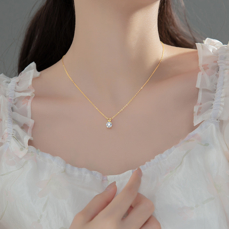 Sterling Silver Cable Chain Solitaire Necklace