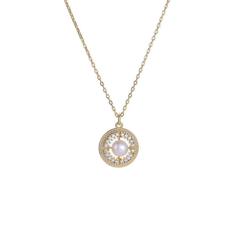 Sterling Silver Classic Round Pearl Pendant Necklace